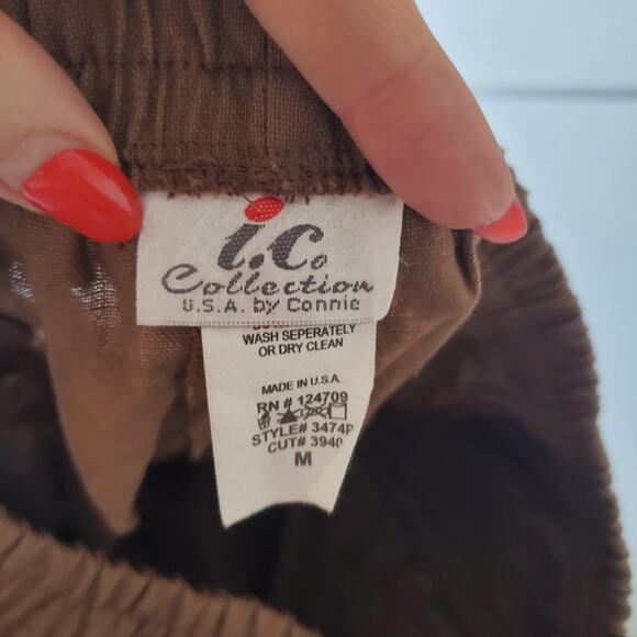 IC Collection Pants Womens Medium Linen Pull On Elastic Waist Made in USA 3474P - Picture 3 of 9